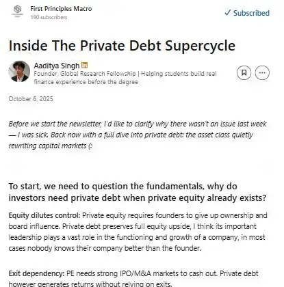 Inside The Private Debt Supercycle, First Principles Macro issue
